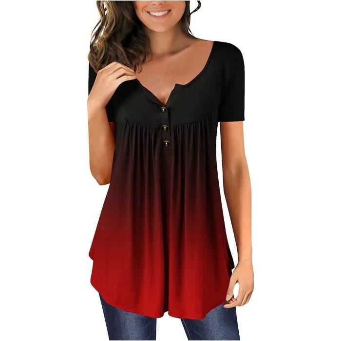 T shirt femme ete tunique boutonne haut casual ample long Carmin Carmin Cdiscount Pret a Porter