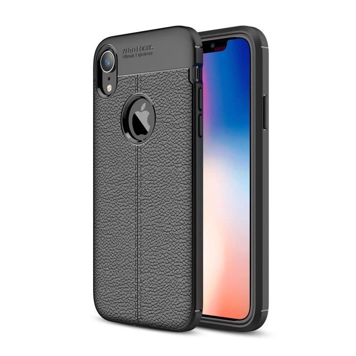 Coque Silicone IPhone XR - Housse Anti-choc Motif Cuir, Marque EbestStar, Noir