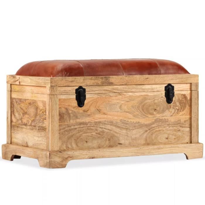 Bancs Coffres Banc De Rangement Boite De Rangement Cuir Veritable Bois De Manguier 80x44x44 Cm Achat Vente Box Coffre Cantine De Stockage Bancs Coffres Banc De Cdiscount