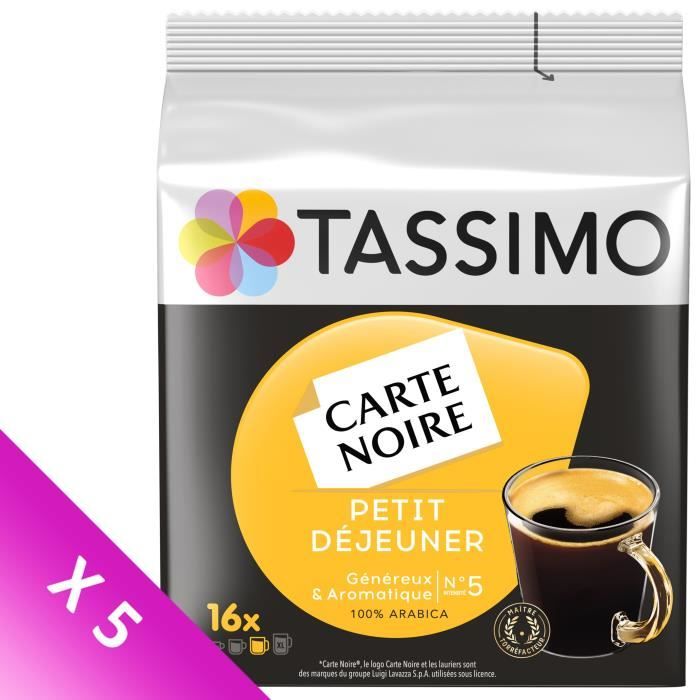 TASSIMO Café dosettes carte noire petit dejeuner classique - Lot de 5x 16  boissons - Cdiscount Au quotidien