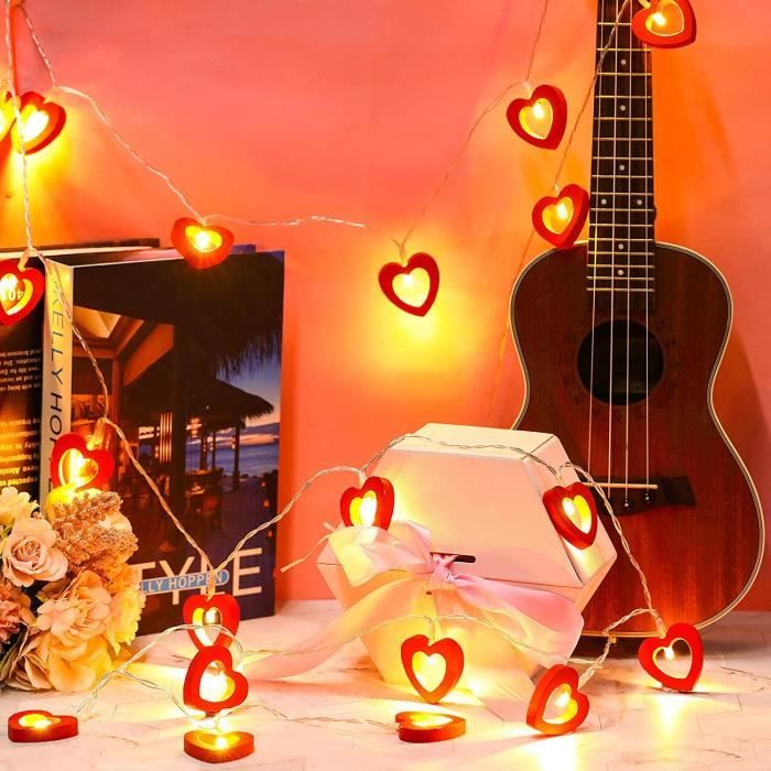 saint valentin décoration 3m guirlandes lumineuses 20 led guirlandes guirlandes en bois coeur lumières suspendues rouge