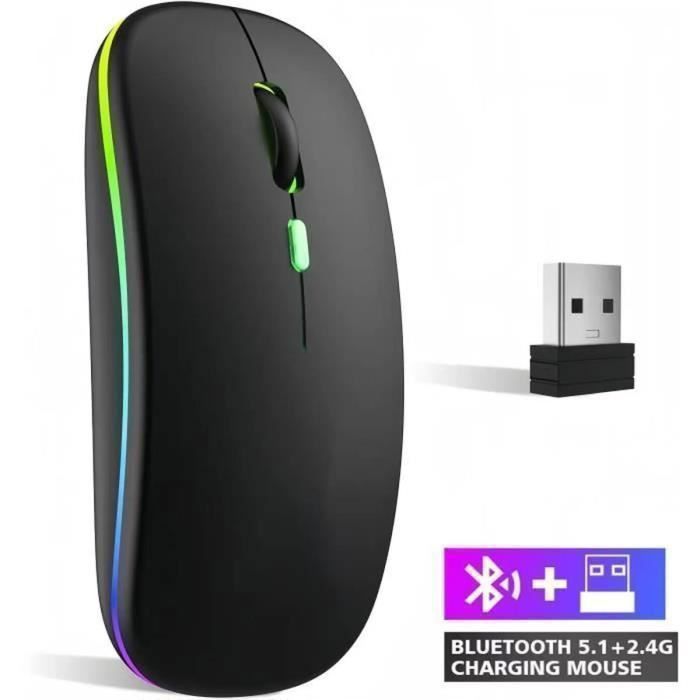 Souris sans fil Bluetooth Rechargeable et Silencieuse – Compatible avec PC Tablettes et Téléphones  Souris sans fil USB