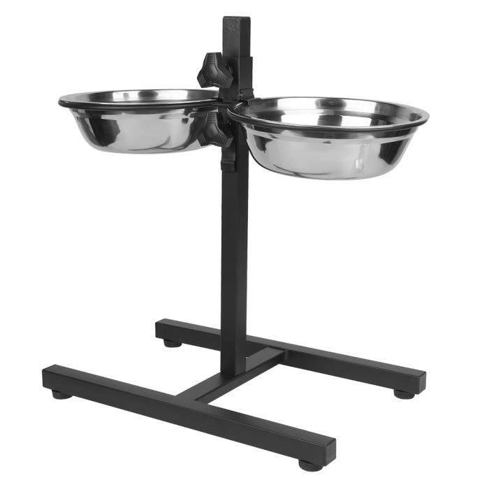 Comparer les prix de Support à gamelles pour chien et chat QUIIENCLEE - 2 gamelles en acier inoxydable - Réglable en hauteur - Noir