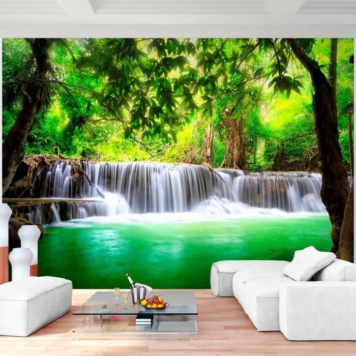 3D Chute D'Eau Forêt Sun Set Mural Papier Peint Salon Chambre À Coucher Lounge