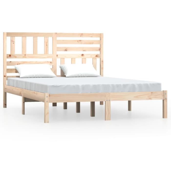 cadre de lit en bois de pin massif 140x190 cm - salalis - campagne - sans sommier - a monter soi-même