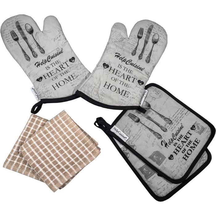 Lot De 3 Gants De Cuisine Vintage Portugais Et Maniques Géométriques Azulejos - Protection Chaleur