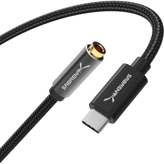 Adaptateur Audio USB-C Vers Jack 3,5 Mm SABRENT - Avec Charge PD 100W - Carte Son Externe 24-bit/96 KHz