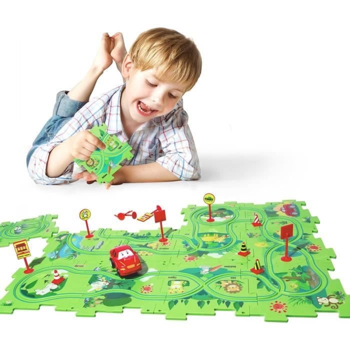 Circuit Voiture Enfant Jouet Enfant 2 3 4 Ans DIY Piste de Puzzle Itinéraire Jeu éducatif Cadeaux Jeux pour Enfants (Dinosaure