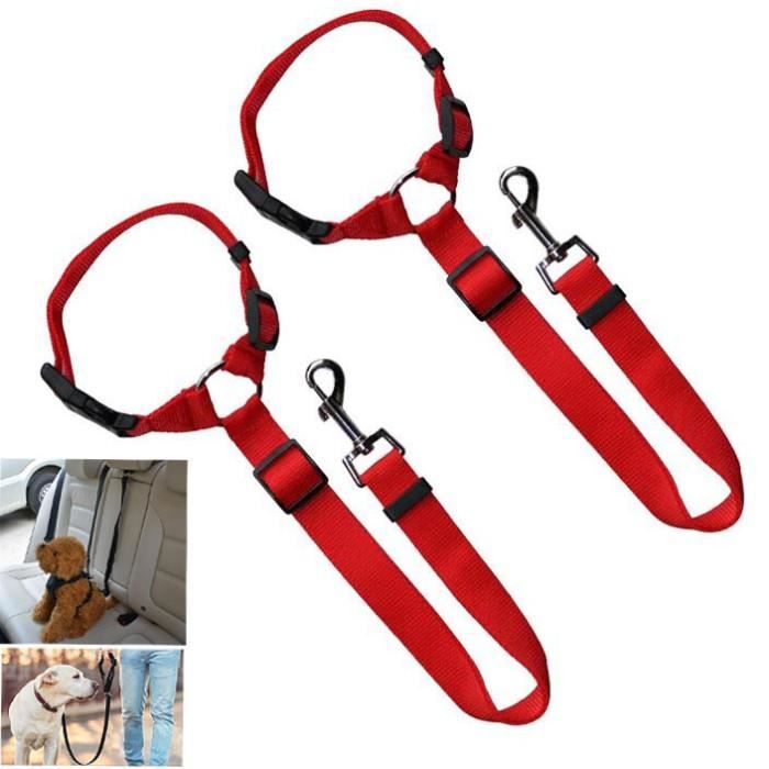 Meilleurs prix pour Lot De 2 Sangles De Ceinture De Sécurité De Voiture Pour Chien Réglables Harnais Pour Ceinture De Sécurité Pour Voyager Rouge