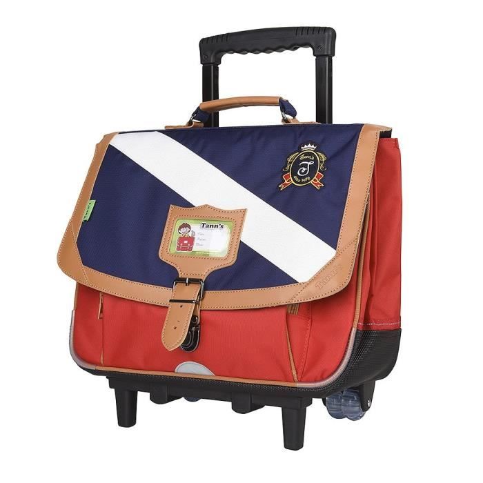 Tann's Cartable à Roulettes 38cm Alexandre Vert - Patchs Ballons Foot Rugby Basket - Trolley Garçon CP CE1 CE2