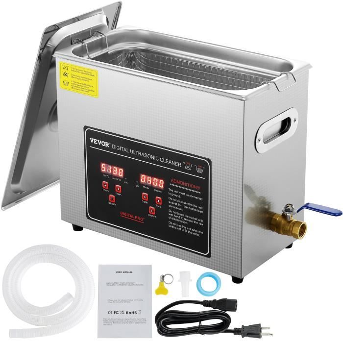 Nettoyeur à ultrasons 6L - VEVOR - Bac Ultrasons Numérique avec Chauffage Minuterie