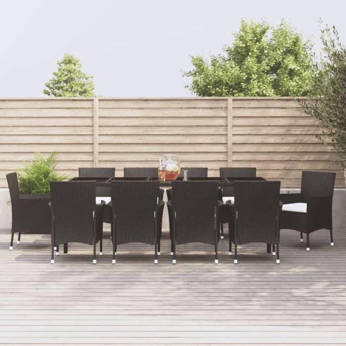 vidaXL Ensemble à manger de jardin 11 pcs coussins noir résine tressée ensemble à manger ensemble à manger dextérieur 3187323