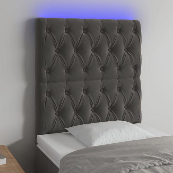vidaXL Tête de Lit à LED Meuble de Chambre à Coucher Accessoire de Lit Simple Tête de Cadre de Lit Intérieur Gris Foncé 3122791