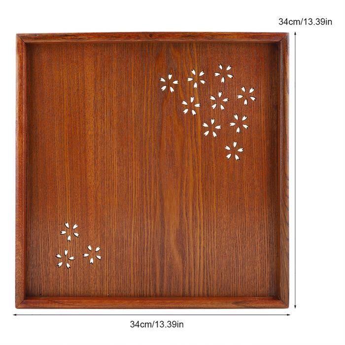 Plateau de service rond en bois massif pour thé, café, collation, repas, restaurant, 37,5 cm (noir