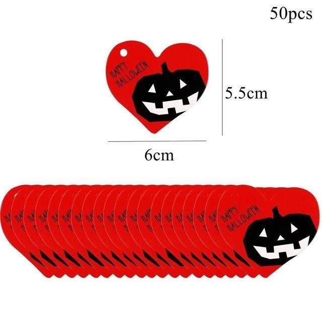 Accessoire Fête Thème Étiquettes Cadeaux Happy Halloween - Lot De 50 - Avec Corde Chanvre - Carton Blanc Décoration Cadeau Fête