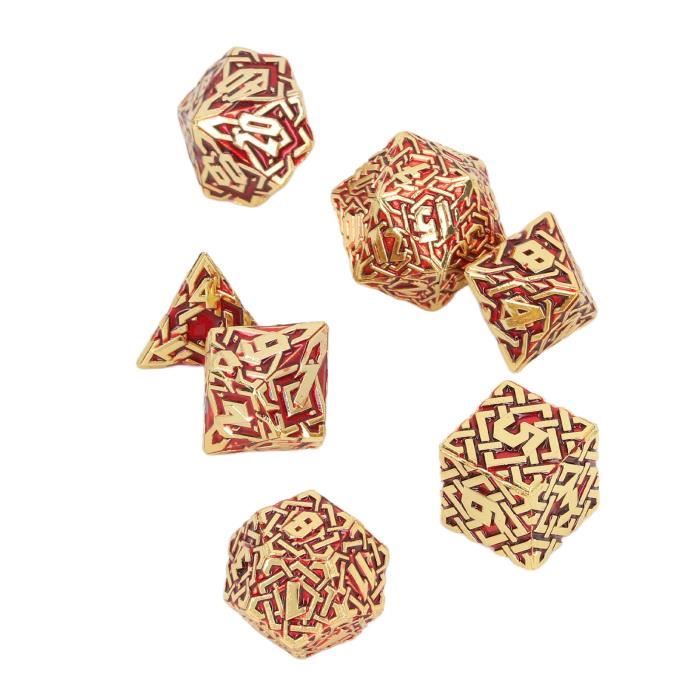 Jeu De Dés D&D En Métal Creux Dragon 7 Pièces - Rouge Doré Polyédriques RPG