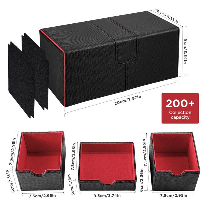 Kieyeeno Deck Box Magnétique En Cuir Rouge – Pour Plus De 200 Cartes MTG, 3 Compartiments, Transport Sécurisé