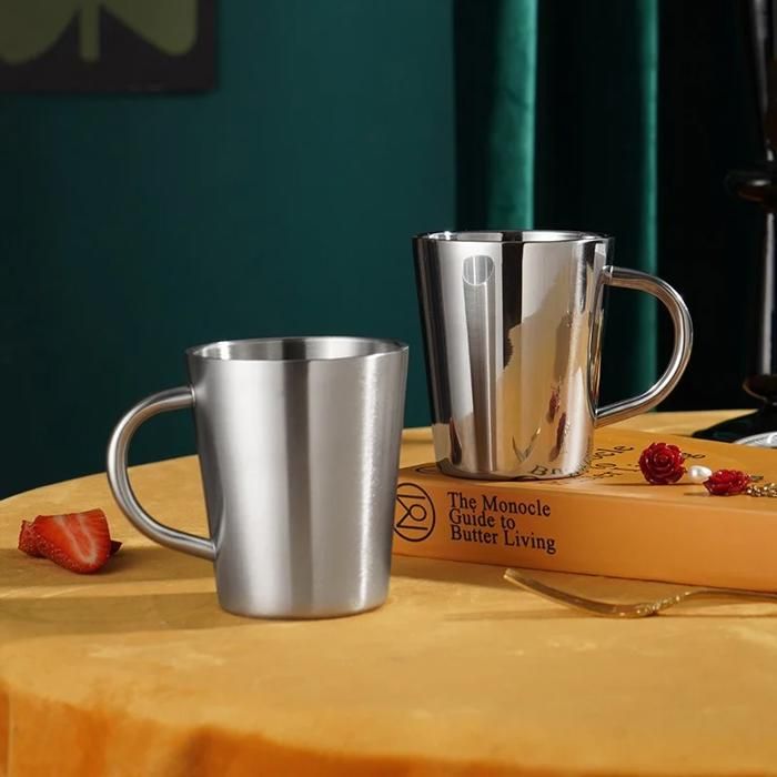 6 Tasses à Café En Acier Inoxydable 300ml - Double Paroi, Isothermes, Avec Support