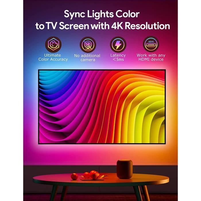 TV Rétroéclairage LED WiFi avec Caméra, Smart Ruban LED , Contrôle App pour  TV 55-65 Pouces et PC, Mode Musique. - Cdiscount Maison