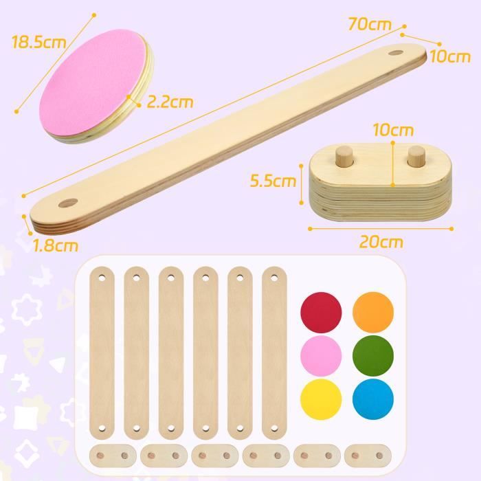 Poutre D'équilibre En Bois Montessori - Jouet éducatif Avec Pierres Obstacles Colorées, Pour Intérieur Et Extérieur - 5