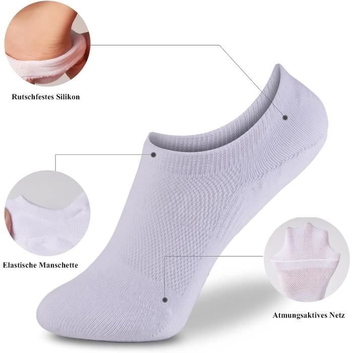 7 Paires Chaussettes Sport CLOSEMATE - Coton Antidérapant - Taille 39-50 - Blanc/Noir