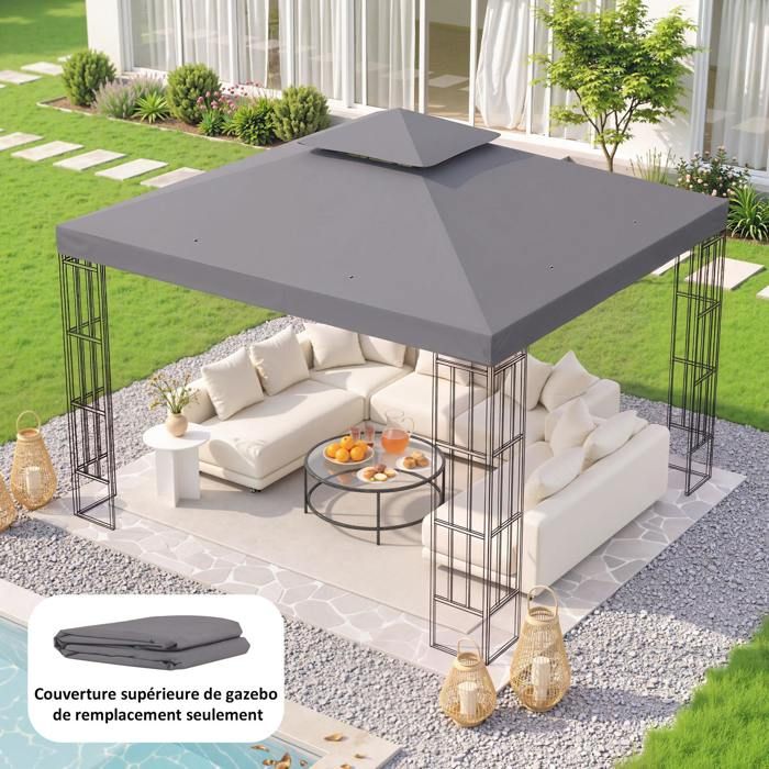 Toile De Rechange Pour Tonnelle 3x3m – Imperméable, Double Couche, Anti-UV Et Ventilation Optimisée