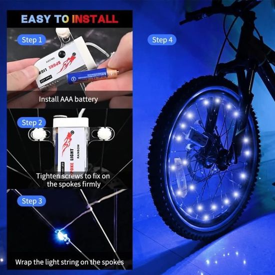 Lot De 2 Lumières LED Pour Roues De Vélo – 6 Couleurs, 3 Modes, IP67, Autonomie 72h, Faciles à Installer, Pour VTT Et VTC