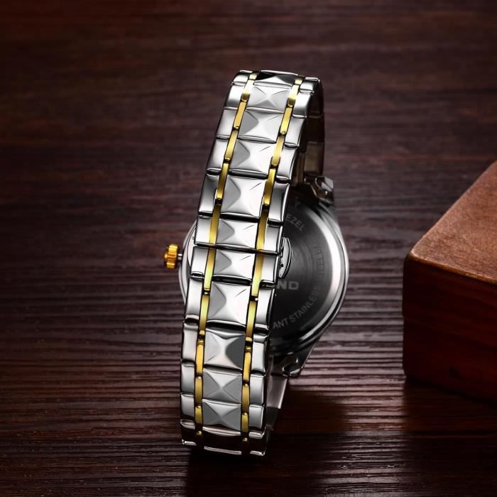 Montre Hommes En Acier Inox Aiguilles Luminescentes Mouvement