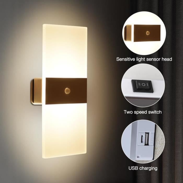 Lot De 2 Appliques Murales Avec Détecteur De Mouvement - Rechargeables USB, Sans Branchement, Batterie 1200mAh, Idéales Couloir Et Escalier