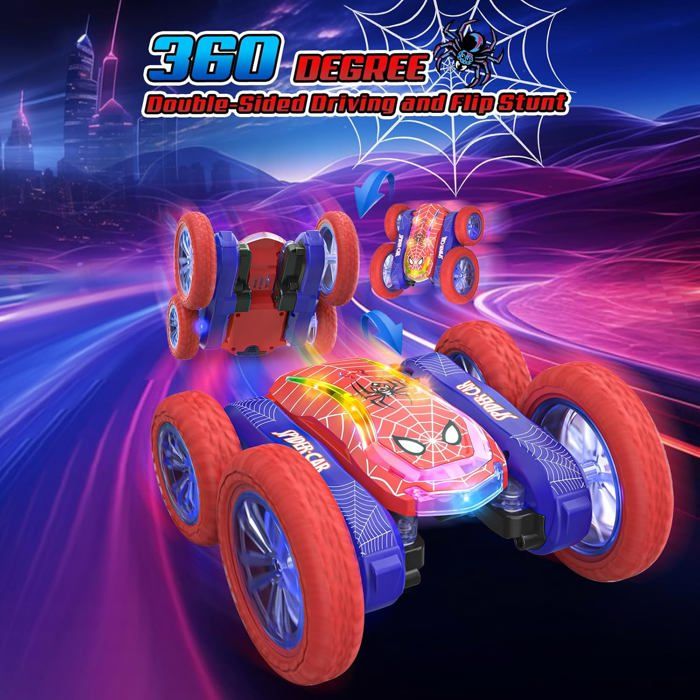 Voiture Télécommandée Spider Cascade 360° – RC Camion Avec Lumières LED, 4 Roues Motrices, Vitesse 15 Km/h, Cadeau Enfant 6-12 Ans