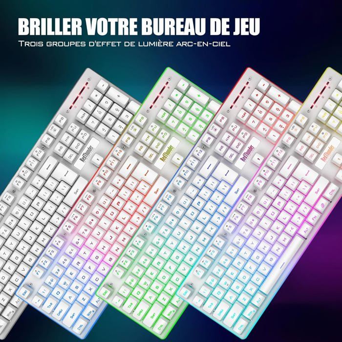 Ensemble Clavier Souris Gamer RedThunder K10 Sans Fil Rétroéclairé - AZERTY Français