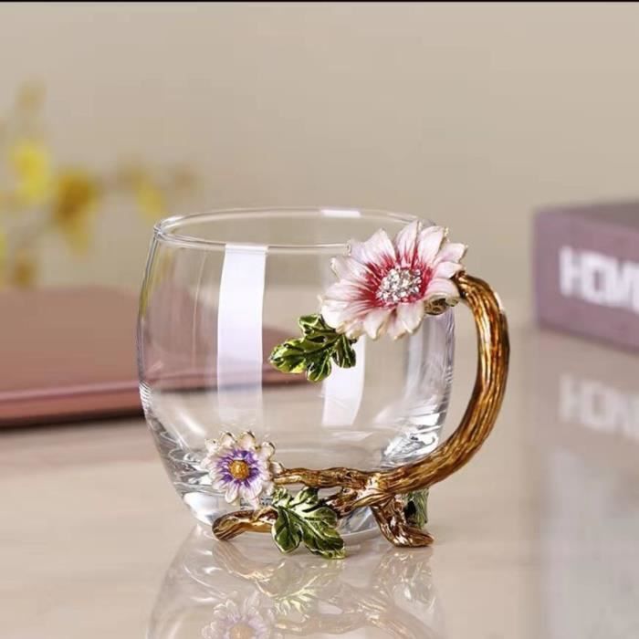2pcs fait à la main en émail papillon fleur en verre tasses à café
