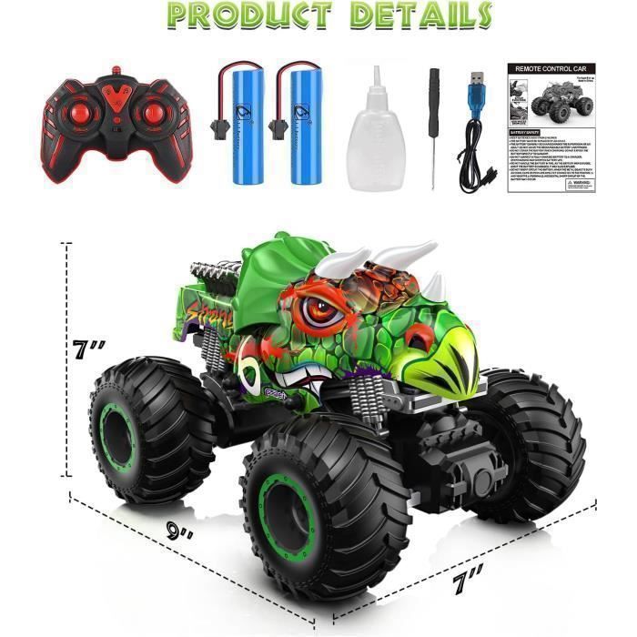 Set De 2 Voitures Télécommandées Dinosaures – Avec Lumières, Musique, Rechargeable – Pour Enfants 2-6 Ans