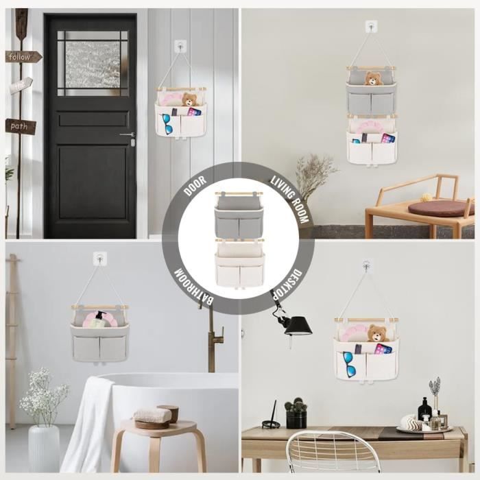 Kamuavni Lot De 3 Sacs De Rangement à Suspendre Au Mur En Tissu De Lin Sur La Porte, Poches De Rangement à Suspendre Avec 3 Poches Pour Chambre/salle De Bain/dortoir (rose