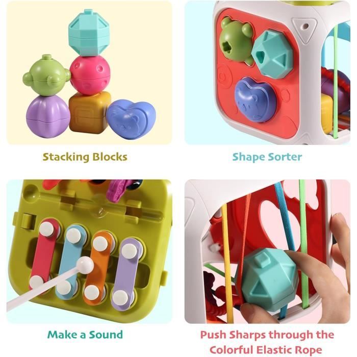 Focenat Cube Activité Bébé 1 An – Jouet Montessori 6-en-1 En Bois Avec Labyrinthe, Tri De Formes, Engrenages – Cadeau Éducatif Sensoriel