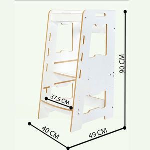 Tour D'apprentissage Montessori En Bambou - Réglable Et Pliable - Pour Enfant Dès 1 An - Blanc Café - 88x45x45 Cm