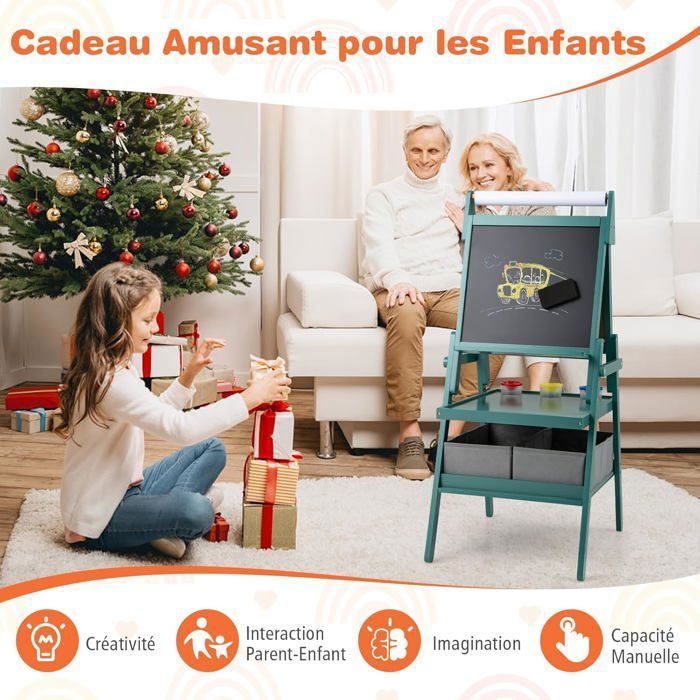 Tableau Chevalet Enfant 3 En 1 Avec Tableau Blanc Magnétique - Toute l