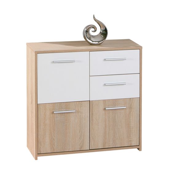 Inter Link Eboli Commode Buffet 3 Portes 2 Tiroirs - Chêne Sonoma Et Blanc - 77x30x77 Cm