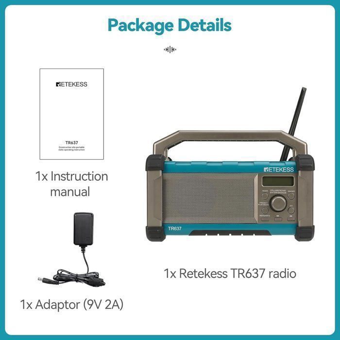 Radio Portable Retekess TR635 FM/AM/ON – Poste à Piles Et Secteur, Grand Volume, Prise Casque, Pour Personnes Âgées