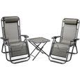 Lot de 2 chaises longues + table pliable - Marque - Modèle - Acier léger - Textilène résistant - Gris-0