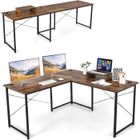 GIANTEX Bureau Informatique d'Angle Réversible en Forme L 240 cm,Table d'Ordinateur avec 3 Passe-Câbles+Support-PC,Style Industriel
