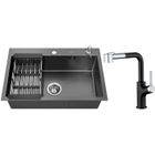 LONHEO MAX Évier 1 Bac 68x45x19 CM Évier à Encastrer en Inox avec Robinet Cuisine Rotatif à 360°, Distributeur de savon et égouttoir panier