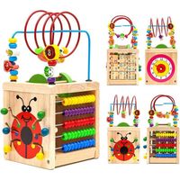 Cube d'activités en Bois 6 en 1 Montessori Jouet bébé Jouet en Bois Multifonctionnel éducatif avec Perles Labyrinthe Horloge Puzzle