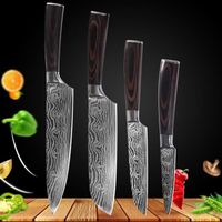4 PCS SET 02 - Ensemble de couteaux de chef japonais motif Damas, 8 pouces, ensemble de couteaux de cuisine j
