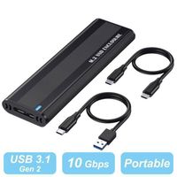 Boîtier SSD M.2 NVME, 10Gbps USB C 3.1 Gen 2 Boîtier Disque Dur SSD M.2 NVME SATA - Alliage d'aluminium - Noir