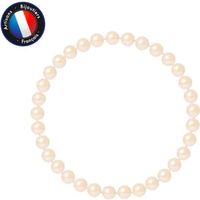 PERLINEA - Bracelet - Véritable Perle de Culture d'Eau Douce Ronde 5-6 mm Rose Naturel - Elastique Haute Résistance - Bijoux Femme