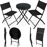 TECTAKE Ensemble table et chaises de jardin bistrot DÜSSELDORF Pliable pour 2 personnes Résistant aux UV - Noir