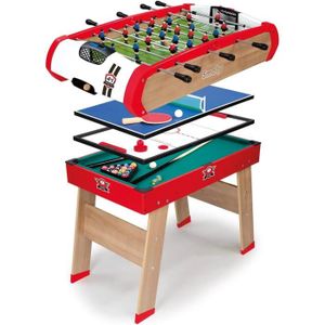 TABLE TENNIS DE TABLE Babyfoot Powerplay 4 en 1 - Ping Pong + Hockey et Billard - Structure Bois - Accessoires Inclus - Dès 8 Ans - 640002.[G667]