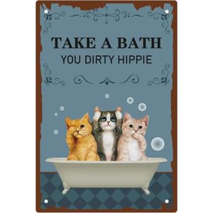 OBJET DÉCORATION MURALE Take A Bath You Dirty Hippie Plaque En Métal Chats