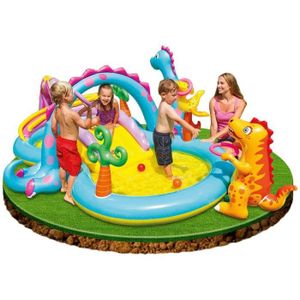 PATAUGEOIRE INTEX Aire de jeux aquatique Dinoland avec toboggan, anneaux gonflables et balles pour enfant - 3,33x2,29x1,12m
